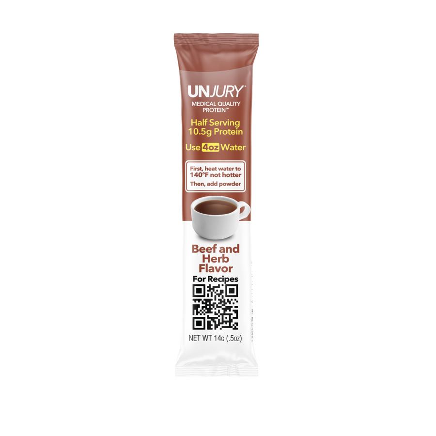 Unjury Beef And Herb Savory Whey Protein Single Serve Stick Packet