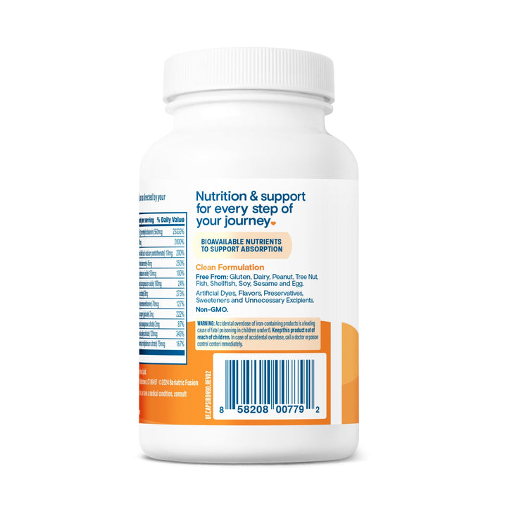 One PER Day Bariatric Multivitamin Capsule With 45mg Iron 90 capsule UPC code on back of bottle.