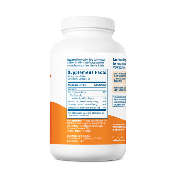 Calcium Citrate Chewable Supplement Facts on bottle.