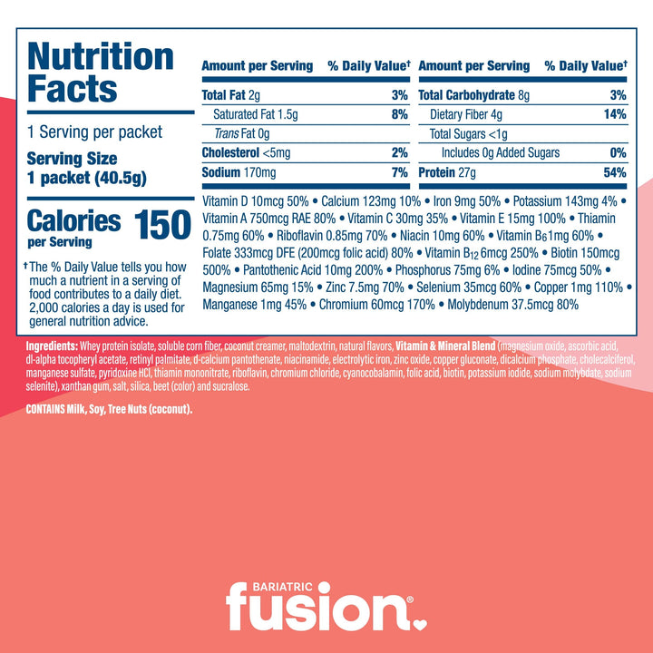 Bariatric Fusion Strawberry Banana High Protein Meal Replacement - Single Serve Packet nutrition facts.