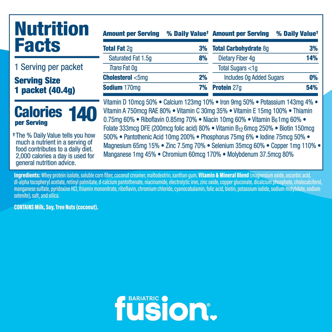 Bariatric Fusion Unflavored High Protein Meal Replacement - Single Serve Packet nutrition facts.