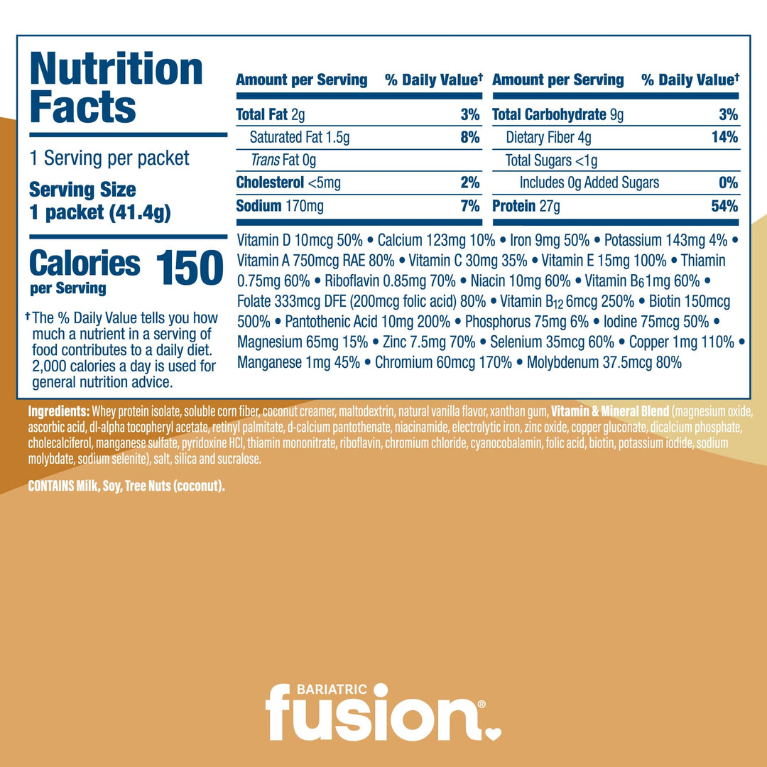 Bariatric Fusion Vanilla High Protein Meal Replacement - Single Serve Packet nutrition facts.