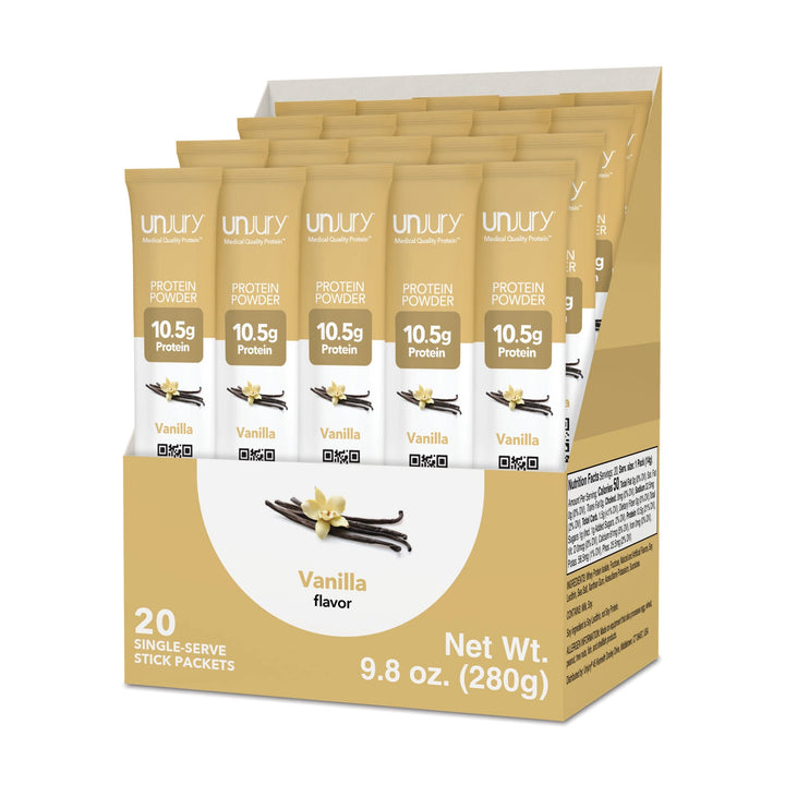 Unjury Vanilla Whey Protein Single-Serve Stick Pack Box of 20.