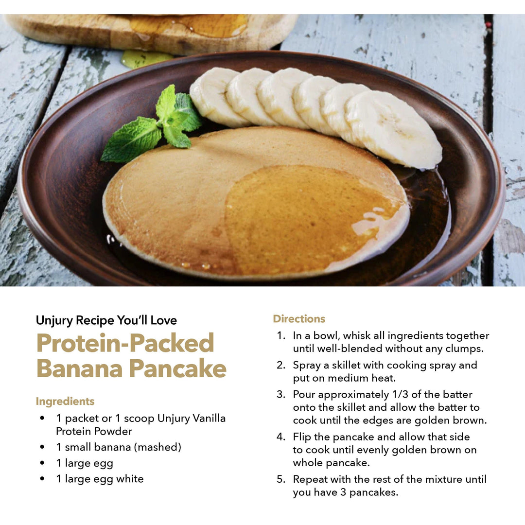 Unjury Vanilla Whey Protein Isolate Protein-Packed Banana Pancake Recipe.
