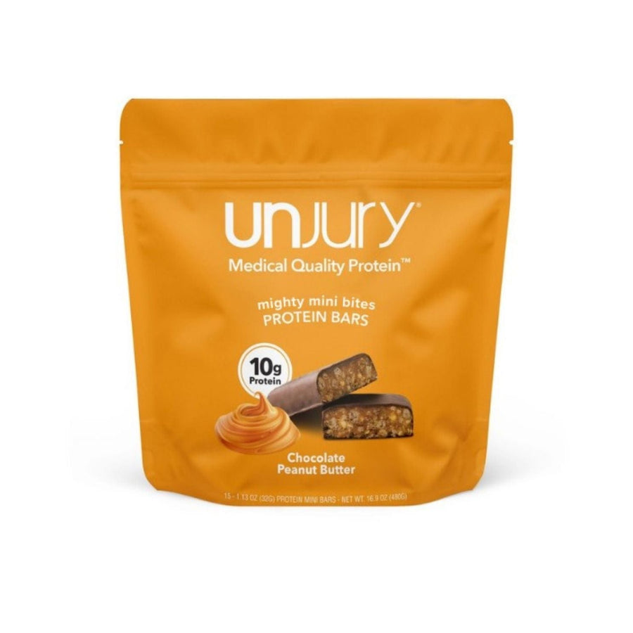 Unjury Chocolate Peanut Butter Mini Protein Bars package of 15 bars 10g of protein per bar.