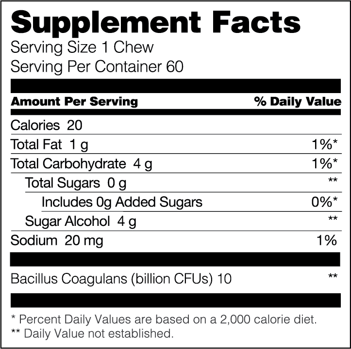 Bariatric Fusion Grape Probiotic Soft Chew Supplement Facts