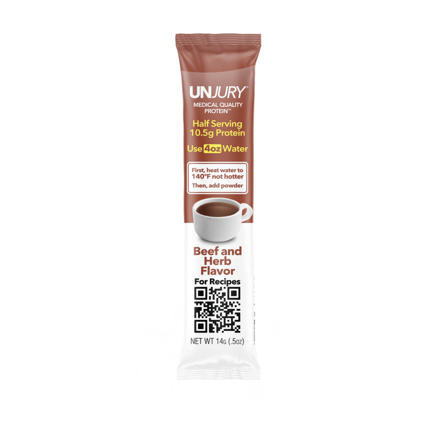 Unjury Beef And Herb Savory Whey Protein Single Serve Stick Packet