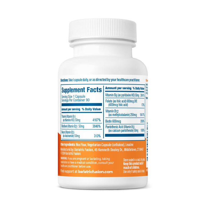 Bariatric Fusion Vitamin B-50 complex capsules suggested use, servings  and ingredients.