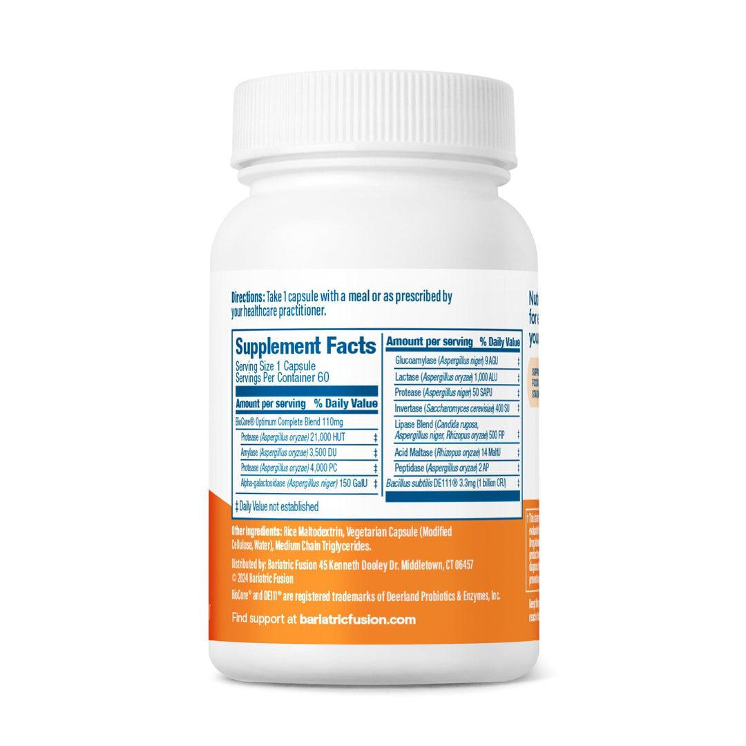 Bariatric Digestive Support: Digestive Enzymes and probiotics capsules recommended use, servings and ingredients.