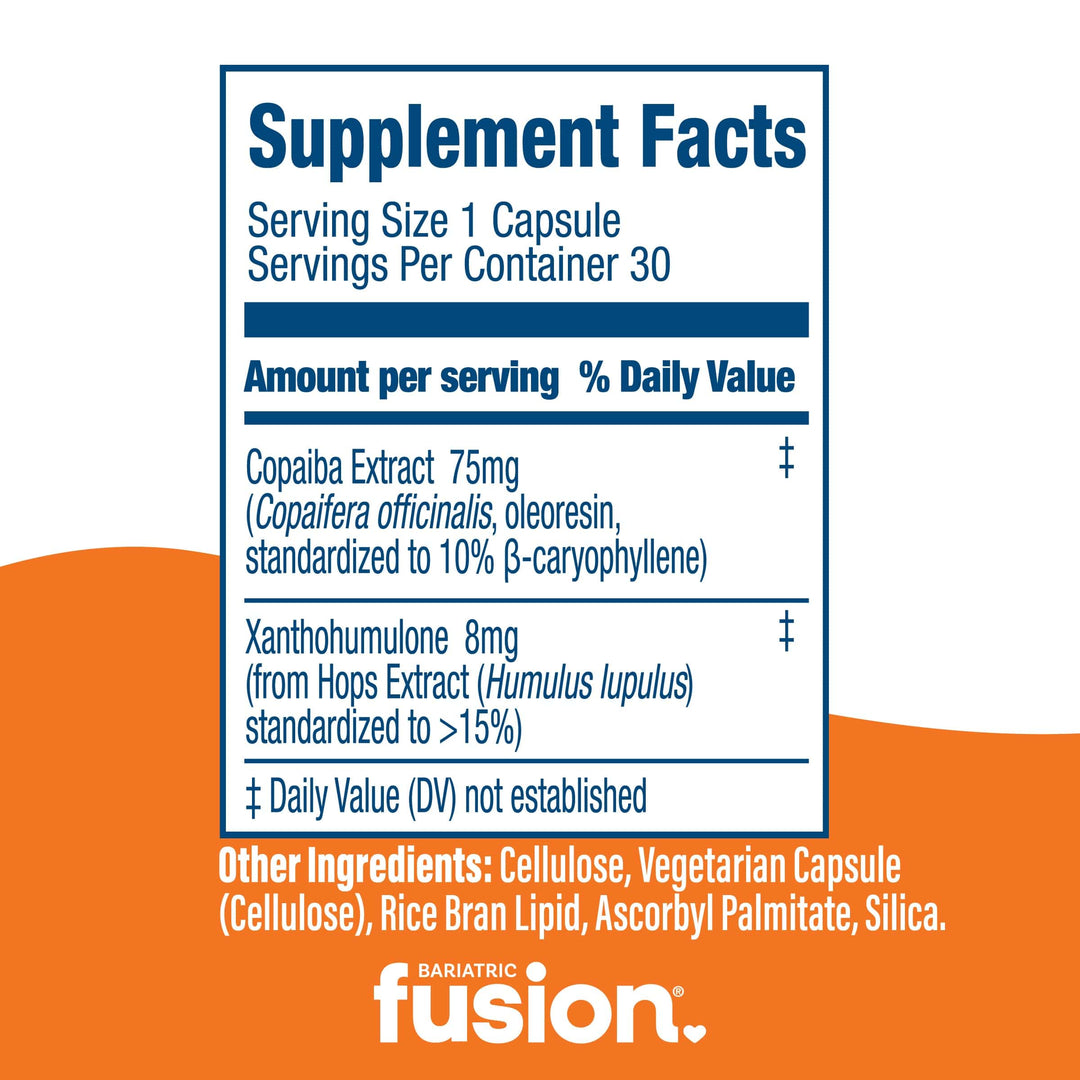 Bariatric Fusion GLP-ONE + Receptor Activator 30 capsule bottle supplement facts.