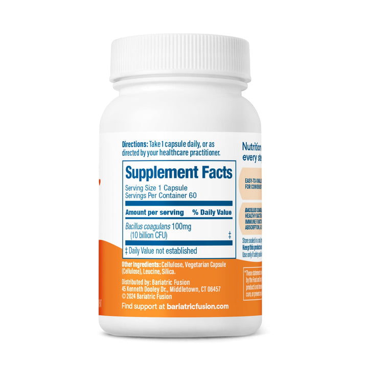 Bariatric Fusion Probiotic Capsule suggested use, servings and ingredients.