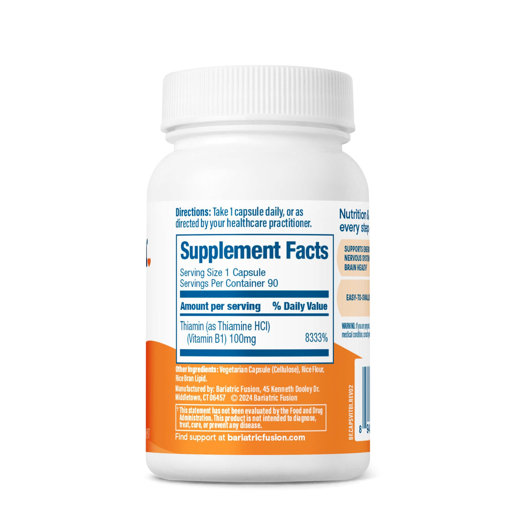 Bariatric Fusion Vitamin B1 Thiamin capsules suggested use, servings and ingredients.