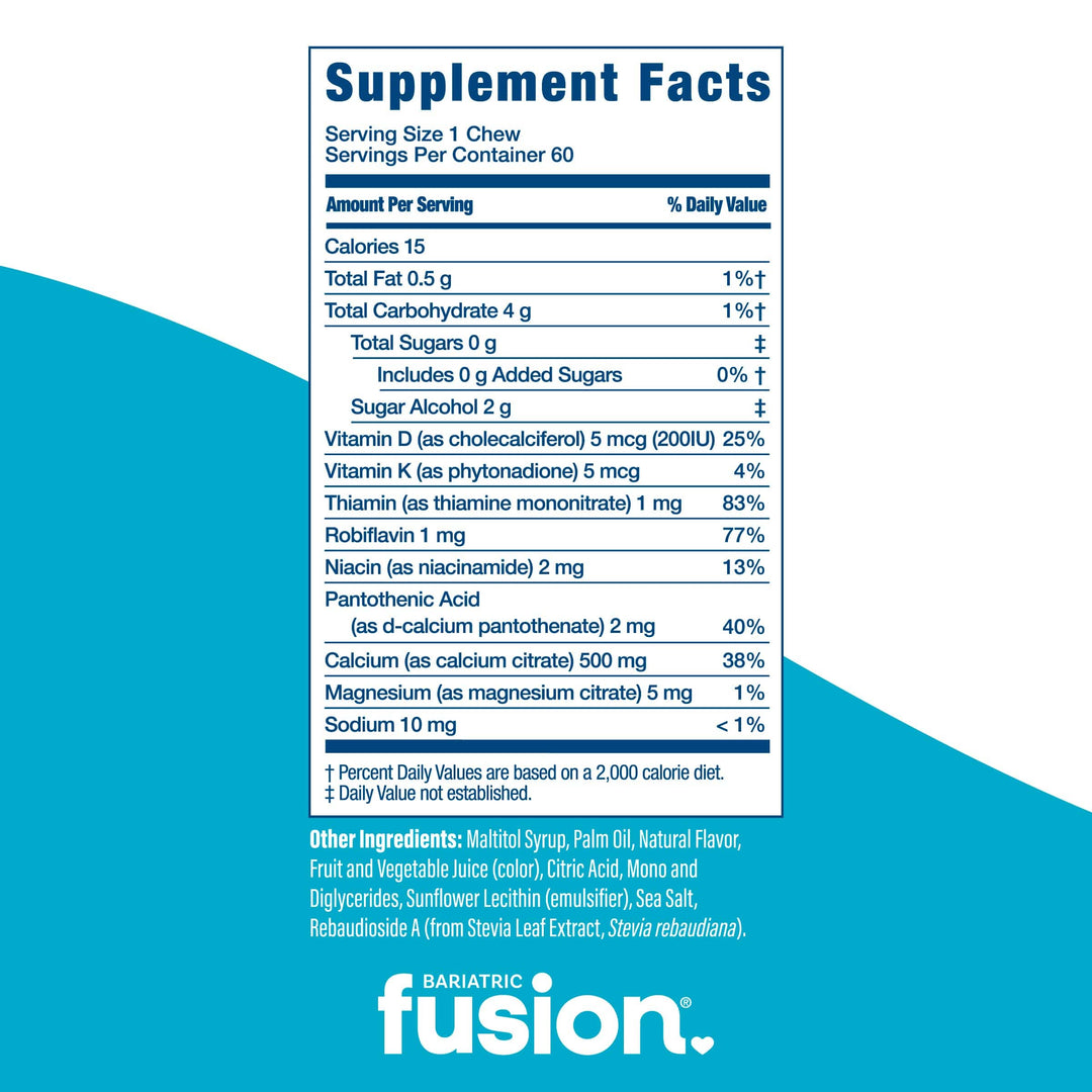 Fruit Punch Bariatric Calcium Citrate Soft Chews supplement facts.