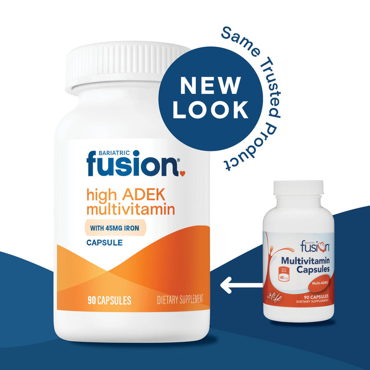Bariatric Fusion high ADEK multivitamin with 45mg iron 90 capsules new look, same trusted product.