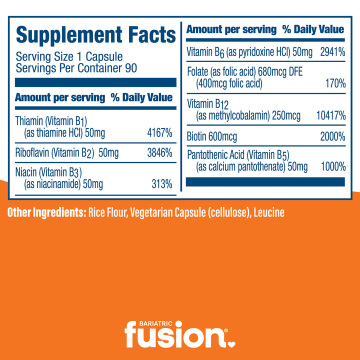 Bariatric Fusion Vitamin B-50 complex capsules supplement facts.
