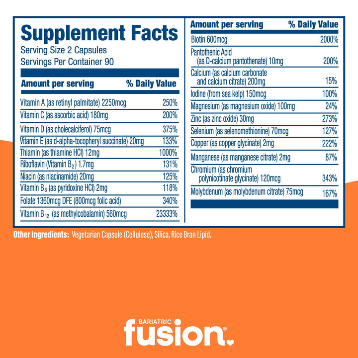 Bariatric Multivitamin Capsule without Iron 60 capsules supplement facts.