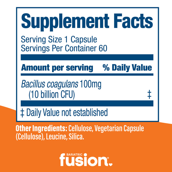Bariatric Fusion Probiotic Capsule supplement facts.