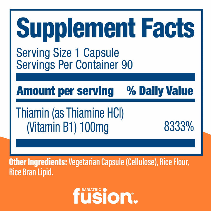Bariatric Fusion Vitamin B1 Thiamin capsules supplement facts.