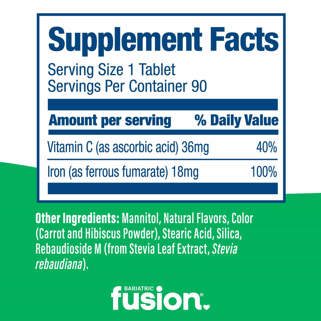 Melon Berry Iron Quick Melt supplement facts.