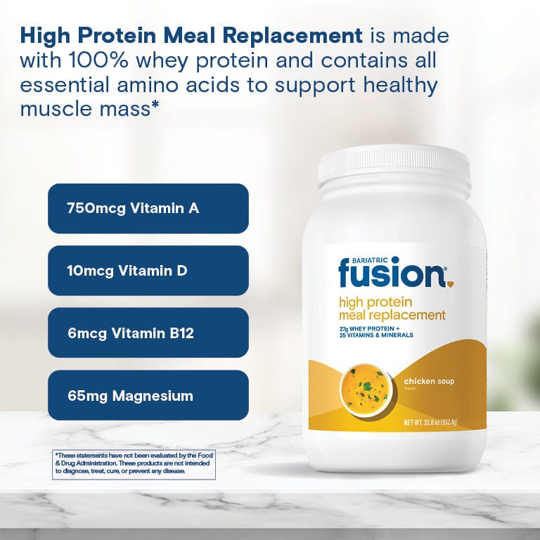 Bariatric Fusion Chicken Soup, a high-protein meal replacement powder is made with 100% whey protein and contains all amino acids to support healthy muscle mass.*