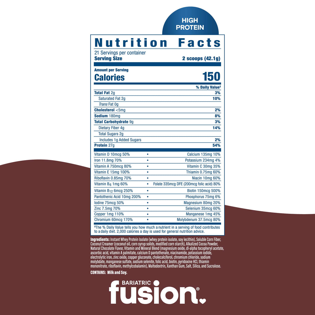 Bariatric Fusion Chocolate High Protein Meal Replacement complete protein supplement facts
