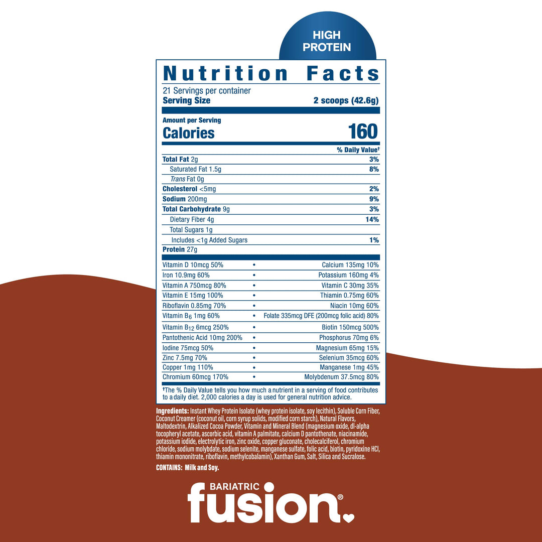 Bariatric Fusion Chocolate Peanut Butter High Protein Meal Replacement supplement facts