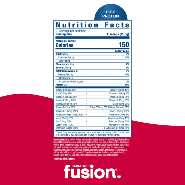 Bariatric Fusion Strawberry High Protein Meal Replacement supplement facts