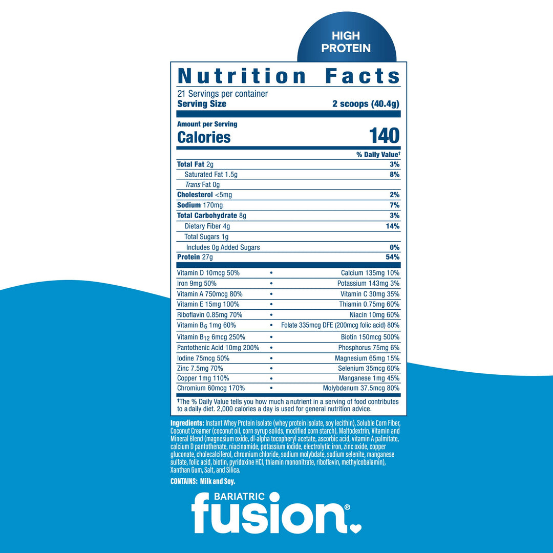 Bariatric Fusion Unflavored High Protein Meal Replacement supplement facts