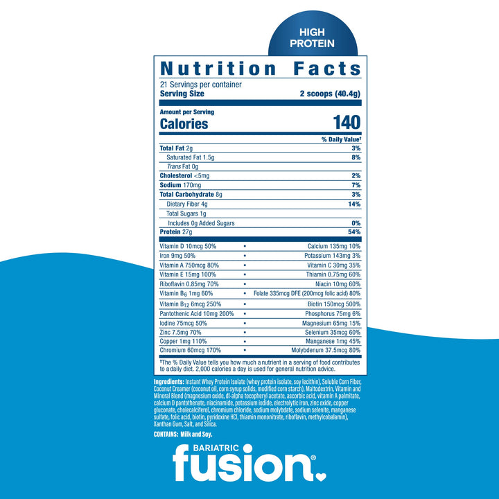 Bariatric Fusion Unflavored High Protein Meal Replacement supplement facts