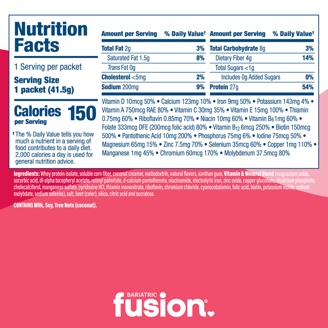 Bariatric Fusion Strawberry High Protein Meal Replacement - Single Serve Packet nutrition facts.