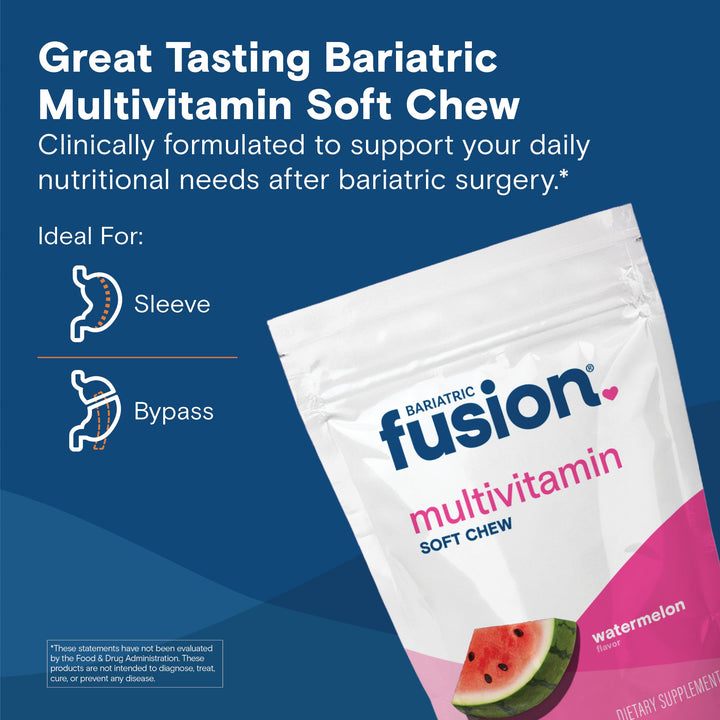 Bariatric Fusion Watermelon Multivitamin Soft Chew is great tasting and is clinically formulated to support daily nutritional needs after surgery.