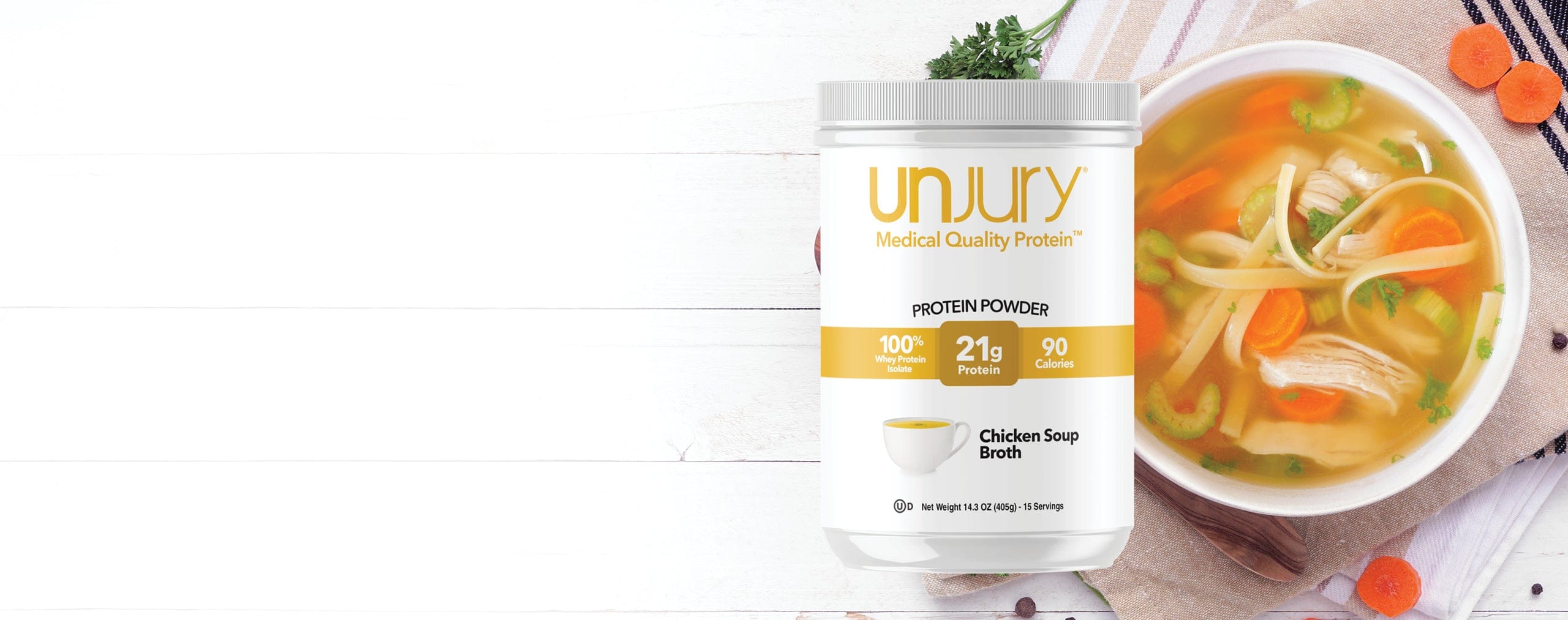 Chicken soup flavor 100% whey protein isolate powder.