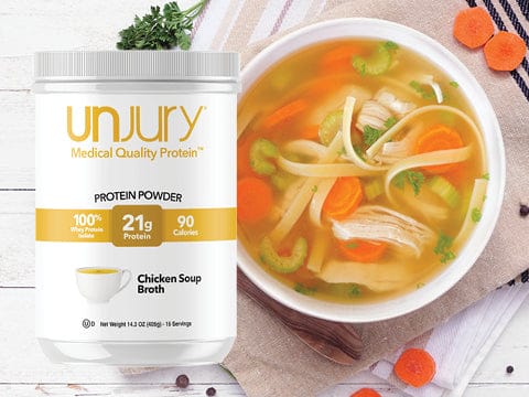Chicken soup flavor 100% whey protein isolate powder.