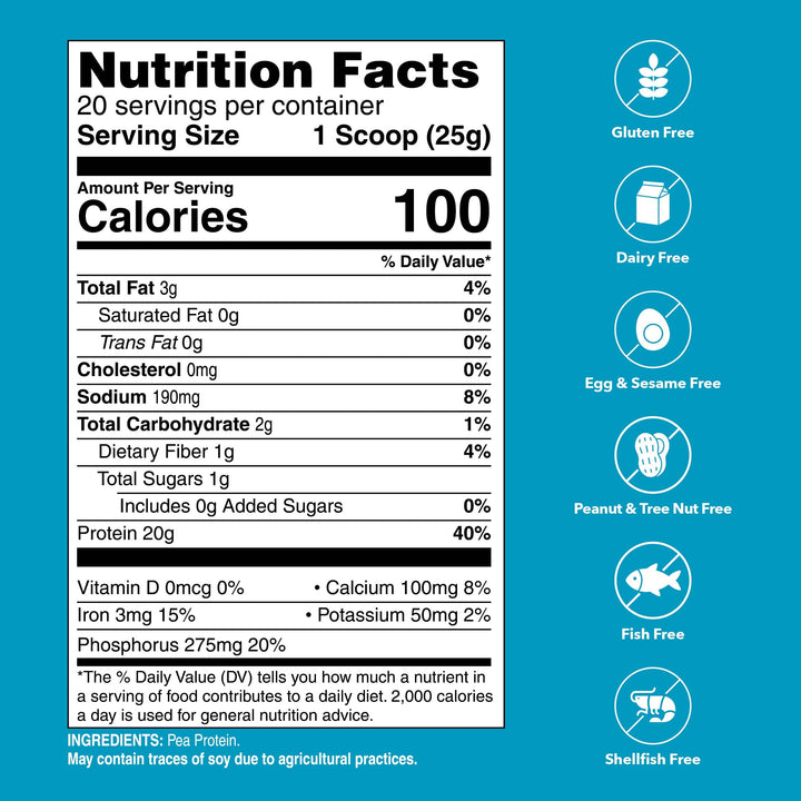 Unjury Unflavored plant-based vegan protein powder 100% non-gmo pea protein nutrition facts.