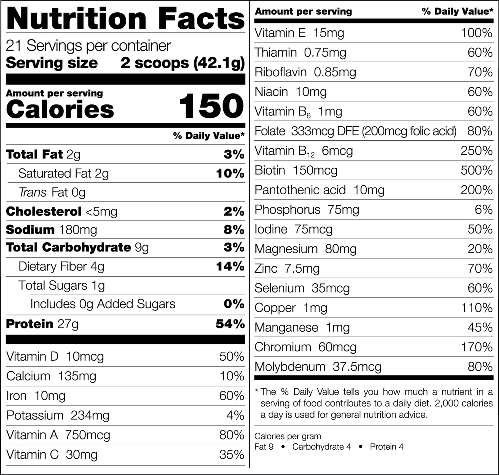 Bariatric Fusion's High Protein Meal Replacement Tub Supplement Facts