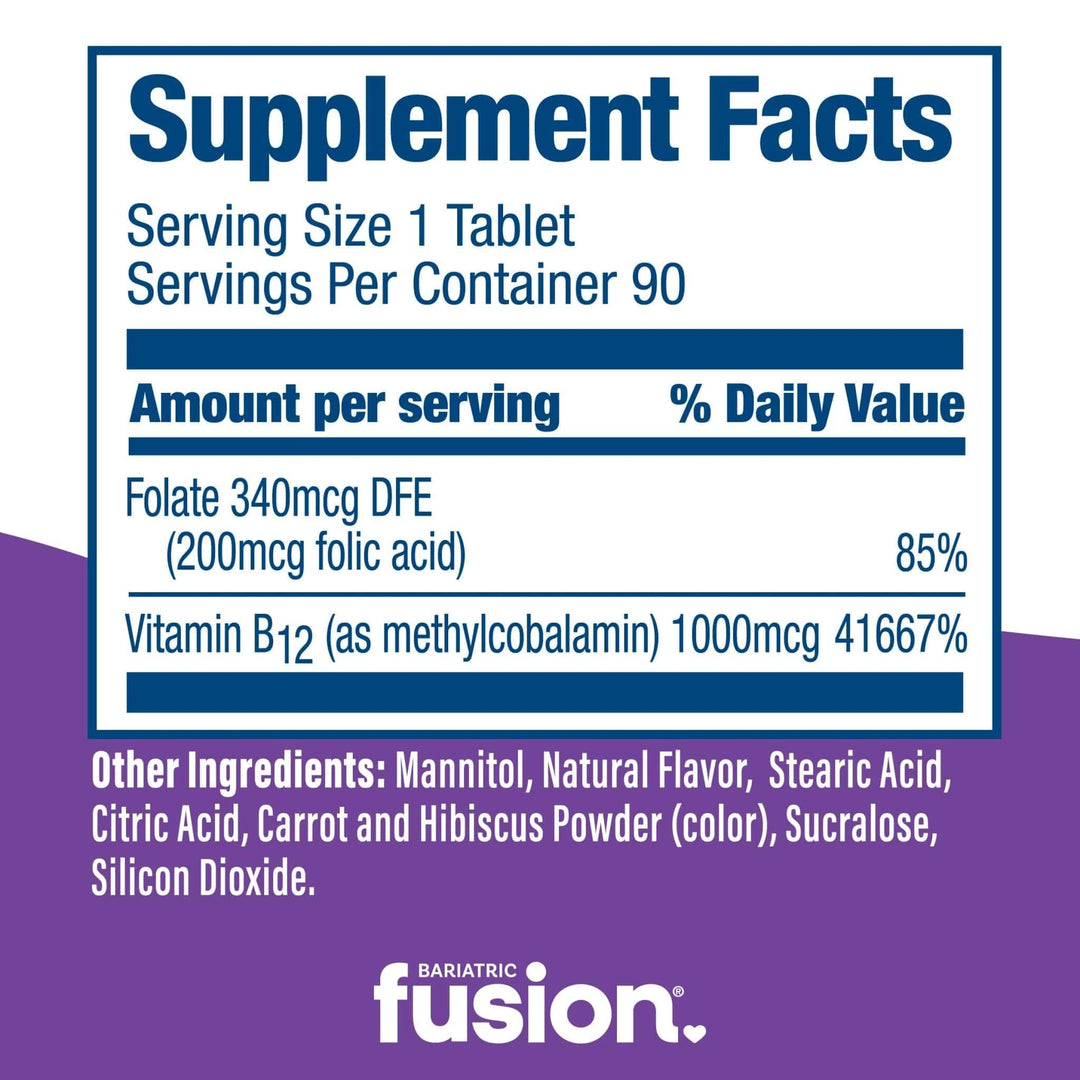 Vitamin B12 Grape Quick Melt supplement facts.