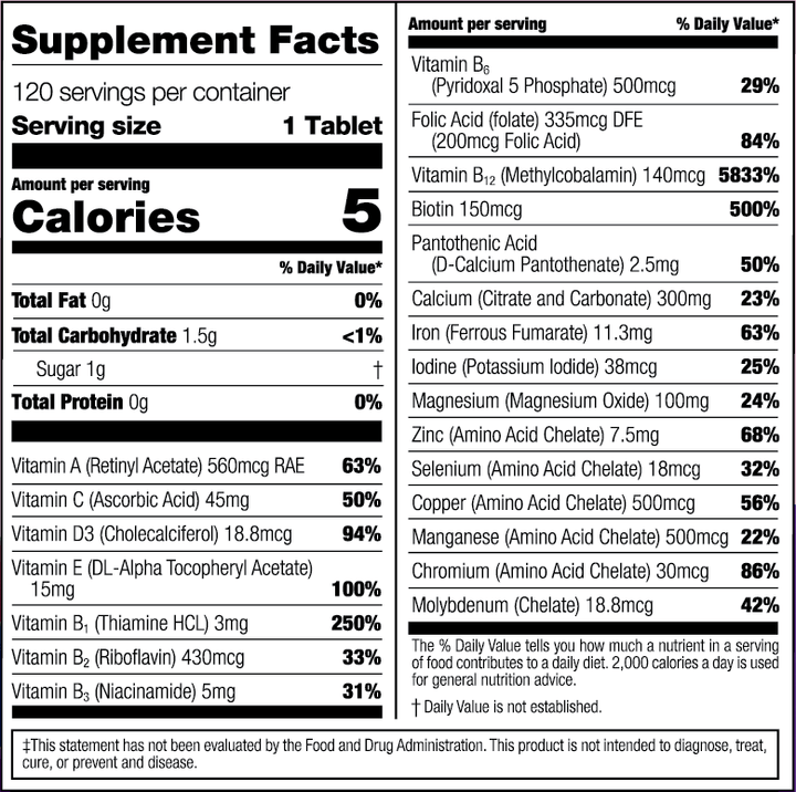 Mixed Berry Complete Chewable Bariatric Multivitamin Supplement Facts