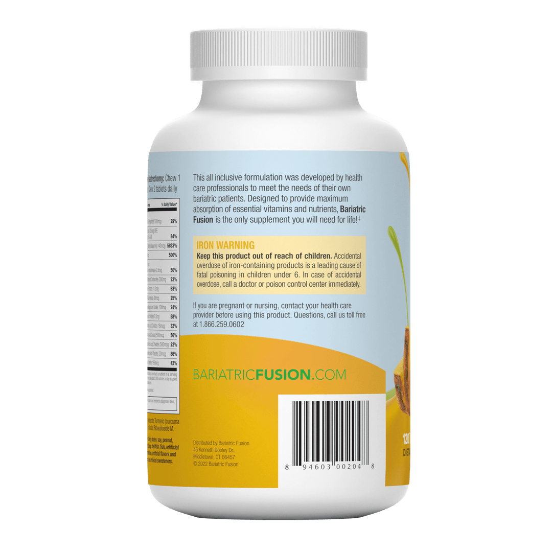 Tropical Complete Chewable Bariatric Multivitamin back of bottle with UPC.
