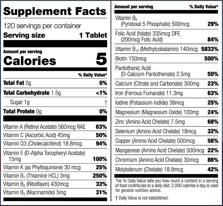 Very Berry Complete Chewable Multivitamin with Vitamin K Supplement Facts