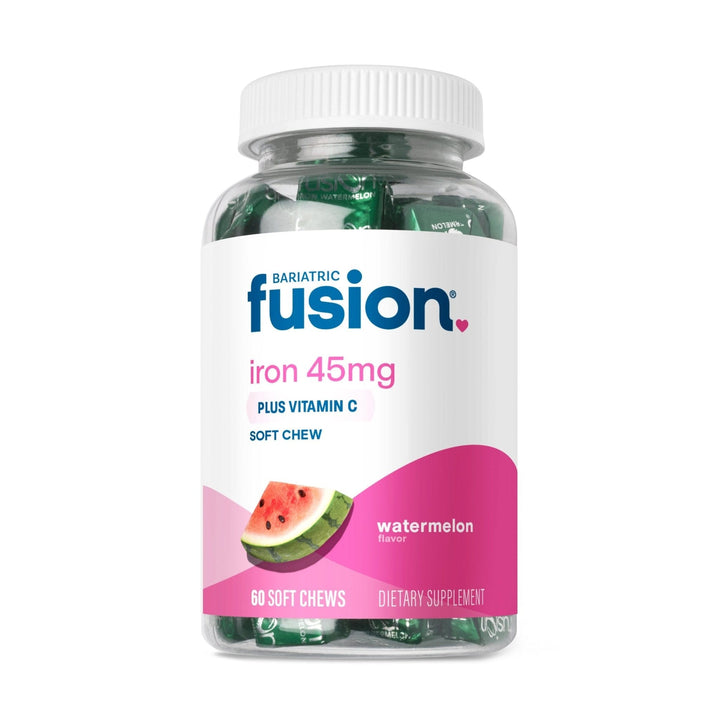 Watermelon 45mg Iron soft chew with Vitamin C supplement.